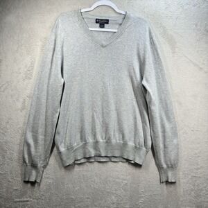 Brooks Brothers Supima Cotton V-Neck Knit Pullover Sweater Men Size‎ L Gray Prep